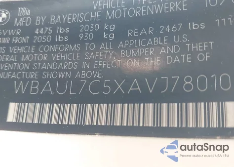 2010 BMW 128I из США, поврежденный, VIN WBAUL7C5XAVJ78010